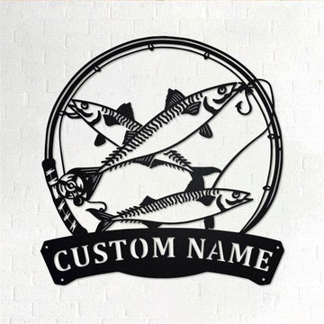 Personalized Metal Monogram Sign, Mackerel Fishing Metal Wall Art, Mackerel Fish Name Sign, Mackerel Fish Metal Home Decor