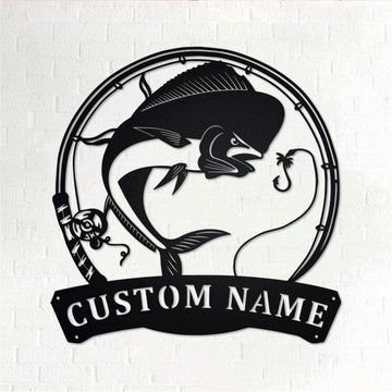 Personalized Metal Monogram Sign, Mahi-Mahi Fish Metal Sign, Fishing Metal Wall Art, Fishing Metal Wall Decor, Fishing Lover Custom