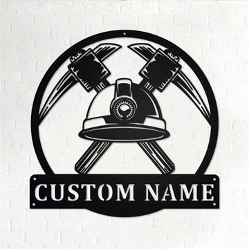 Personalized Metal Monogram Sign, Miner Worker Tools Metal Wall Art, Miner Name Sign, Mining Metal Home Decor