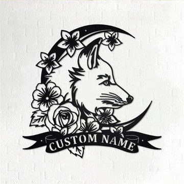 Personalized Metal Monogram Sign, Moon Fox Metal Wall Art, Fox Name Sign, Fox Metal Home Decor