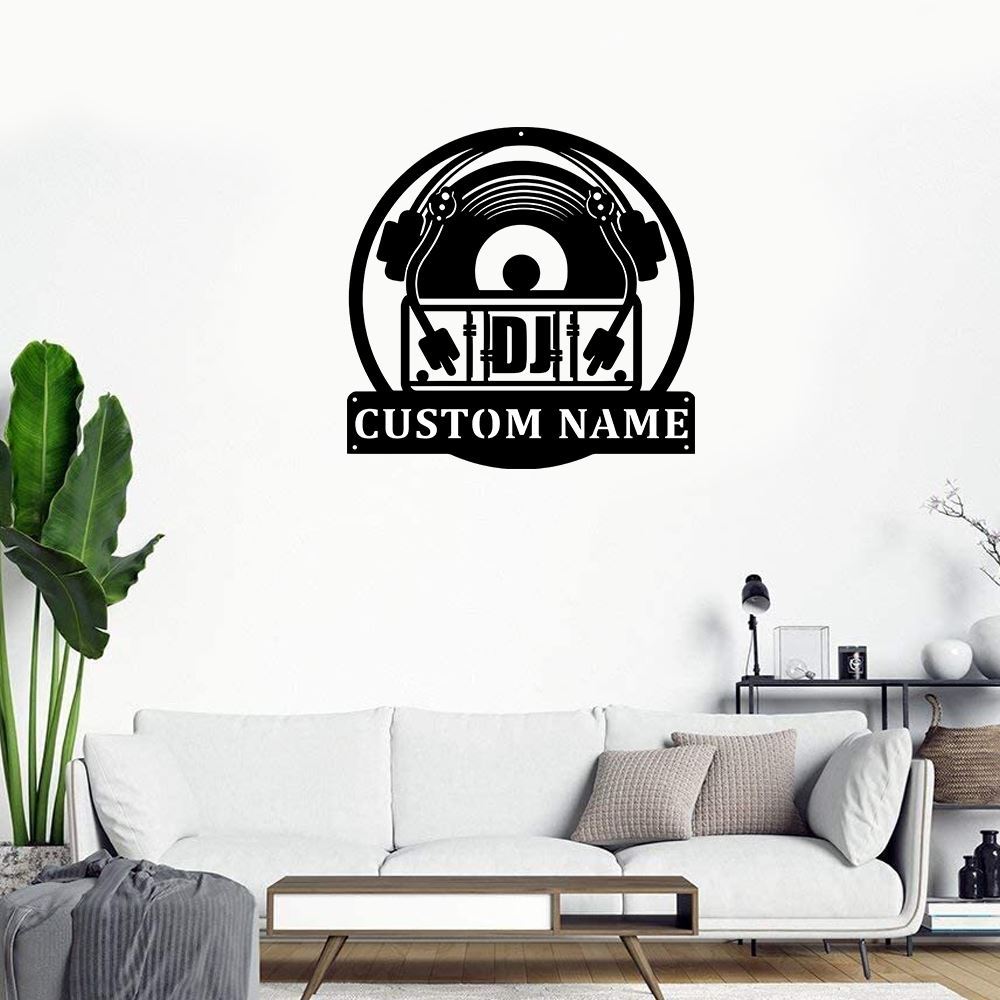 Personalized Metal Monogram Sign, Music Turntable Record Metal Wall Art, Marimba Disc Jockey Name Sign, DJ Home Decor