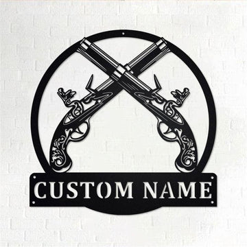 Personalized Metal Monogram Sign, Old Flintlock Pistol Metal Wall Art, Old Flintlock Pistol Name Sign, Old Flintlock Home Decor