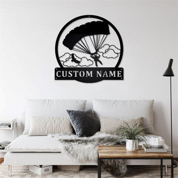 Personalized Metal Monogram Sign, Parachuting Skydiving Monogram Metal Wall Decor, Parachuting Metal Sign, Parachuting Lover Parachuting