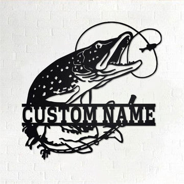 Personalized Metal Monogram Sign, Pike Fish Metal Wall Art, Pike Fish Name Sign, Pike Fish Home Decor