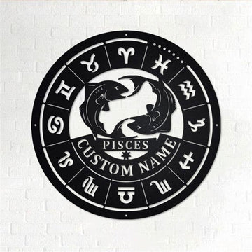 Personalized Metal Monogram Sign, Pisces Zodiac Metal Wall Art, Pisces Zodiac Name Sign, Horoscope Home Decor