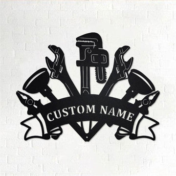 Personalized Metal Monogram Sign, Plumber Tools Metal Wall Art, Plumber Name Sign, Plumbing Metal Home Decor