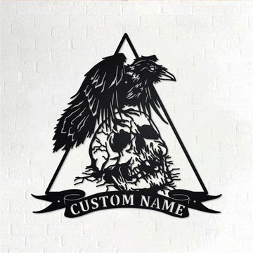 Personalized Metal Monogram Sign, Raven With Skull Metal Wall Art, Raven Name Sign, Raven Metal Home Decor