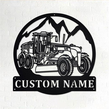 Personalized Metal Monogram Sign, Road Grader Metal Wall Art, Road Grader Driver Name Sign, Road Grader Home Decor