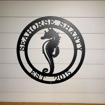 Personalized Metal Monogram Sign, Seahorse Metal Wall Art, Seahorse Name Sign, Seahorse Metal Home Decor