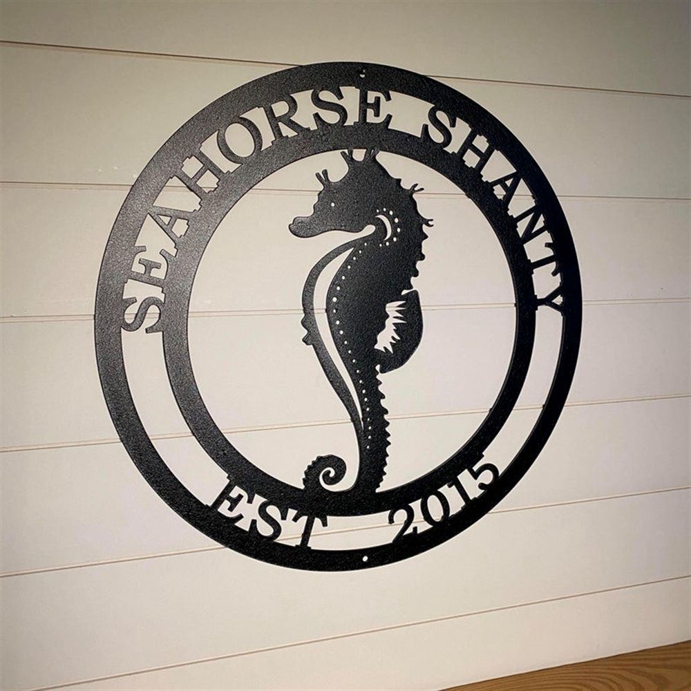 Personalized Metal Monogram Sign, Seahorse Metal Wall Art, Seahorse Name Sign, Seahorse Metal Home Decor