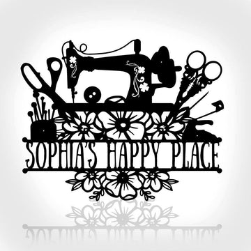 Personalized Metal Monogram Sign, Sewing Lovers Nana's Happy Place Metal Sign, Cut Metal Sign