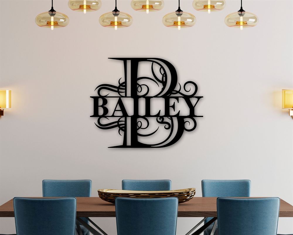 Personalized Metal Monogram Sign, Split Letter Name Monogram Cut Metal Sign, Metal Wall Art, Metal House Sign