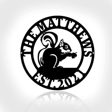 Personalized Metal Monogram Sign, Squirrel Metal Sign, Cabin Decor, Camping Sign, Campground Sign, Camper Squirrel Decor, Squirrel Sign