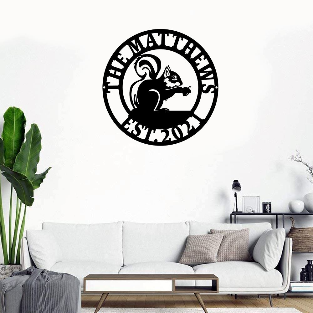 Personalized Metal Monogram Sign, Squirrel Metal Sign, Cabin Decor, Camping Sign, Campground Sign, Camper Squirrel Decor, Squirrel Sign