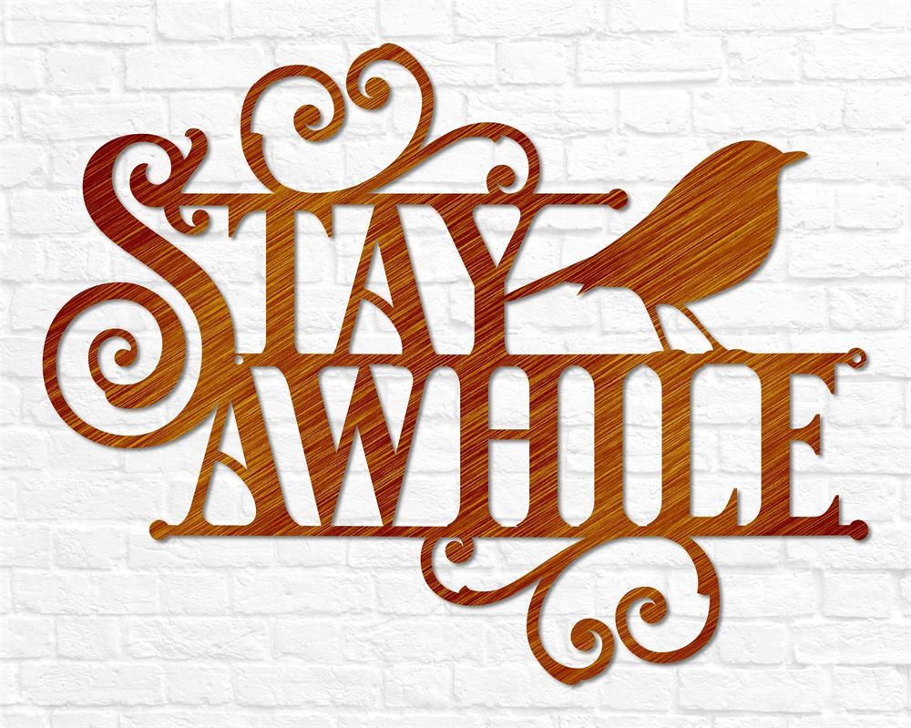 Personalized Metal Monogram Sign, Stay Awhile Sign, Stay Awhile Metal Sign, Metal Welcome Sign Outdoor, Welcome Sign, Front Door Outdoor Bird