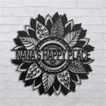 Personalized Metal Monogram Sign, Sunflower Nana's Happy Place Metal Wall Art, Cut Metal Sign