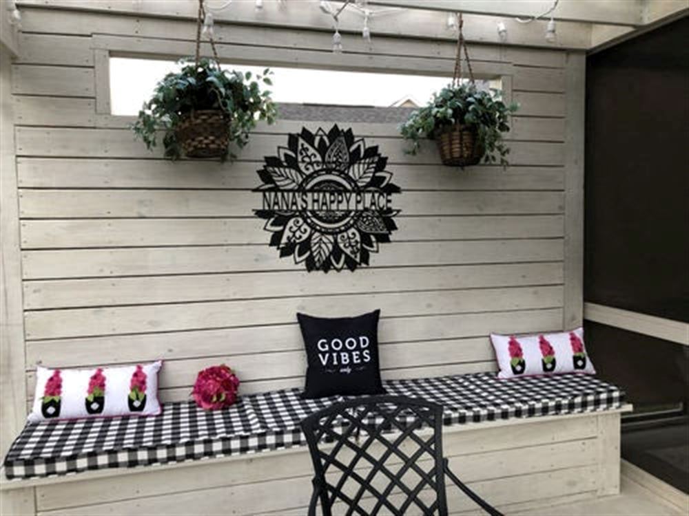 Personalized Metal Monogram Sign, Sunflower Nana's Happy Place Metal Wall Art, Cut Metal Sign