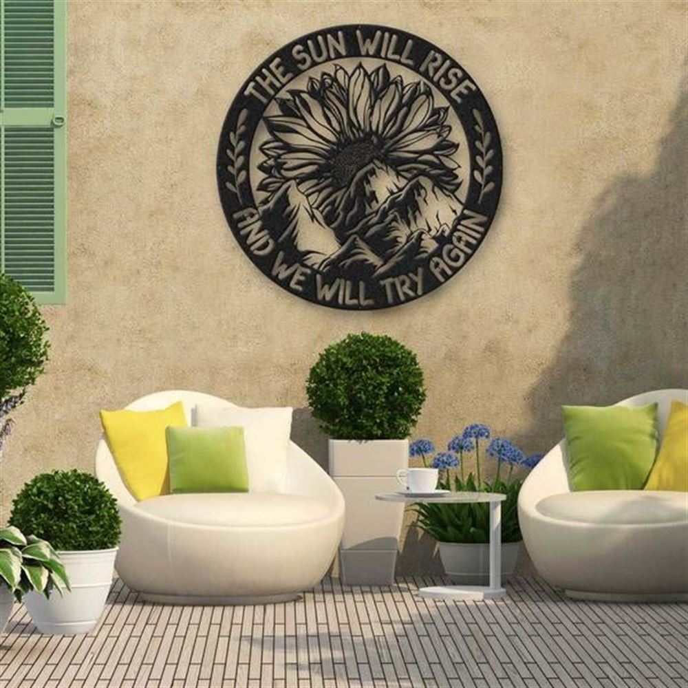 Personalized Metal Monogram Sign, Sunflower The Sun Will Rise Metal Wall Art, Cut Metal Sign