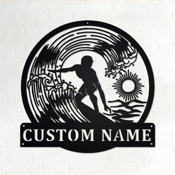 Personalized Metal Monogram Sign, Surfer Metal Wall Art, Surfer Name Sign, Surfer Metal Home Decor