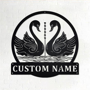 Personalized Metal Monogram Sign, Swan Couple Metal Wall Art, Swan Name Sign, Swan Home Decor