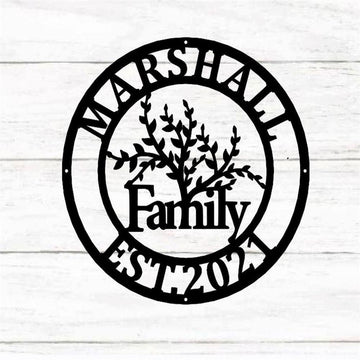 Personalized Metal Monogram Sign, Tree Of Life Wall Decor Round Tree Sign, Metal Home Decoration, Outdoor Family, Tree Art Olive Metal Wallart Modern