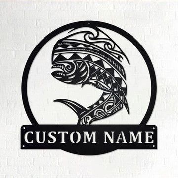 Personalized Metal Monogram Sign, Tribal Mahi Mahi Fish Metal Wall Art, Mahi Mahi Name Sign, Mahi Mahi Home Decor