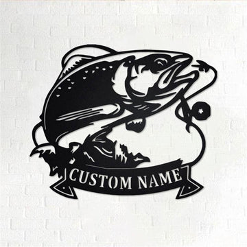 Personalized Metal Monogram Sign, Trout Fishing Metal Wall Art, Trout Fish Name Sign, Trout Fishing Home Decor