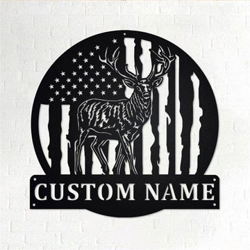 Personalized Metal Monogram Sign, US Flag Reindeer Metal Wall Art, Reindeer Name Sign, Reindeer Home Decor
