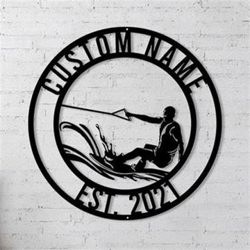 Personalized Metal Monogram Sign, Wakeboarding Signs, Wakeboarding Antler Decor, Wakeboarding Metal Sign, Housewarming Outdoor Metal