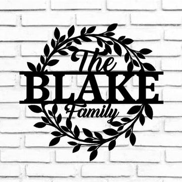 Personalized Metal Monogram Sign, Weatherproof Name Circle House Sign, Wreath Door Monogram, Front Door Wreath Family Name Metal