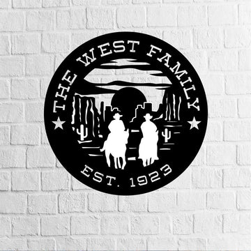 Personalized Metal Monogram Sign, Wild West Desert Sign Cowboy Sign, Steel Art Family Established Sign, West Sign, Wild Sign