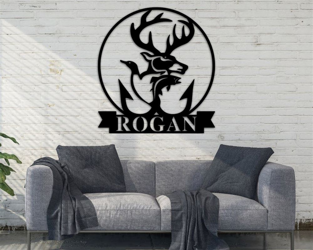 Personalized Metal Monogram Sign, Wildlife Sign, Fishing Camp Hunting Sign, Welcome Sign, Deer Sign, Deer Bass Sign, Hunting Camp Fishing