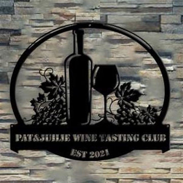 Personalized Metal Monogram Sign, Wine Lovers Man Cave Name Metal Wall Art, Cut Metal Sign