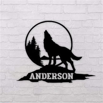 Personalized Metal Monogram Sign, Wolf Lovers Metal Wall Art, Cut Metal Sign, Living Room Decor