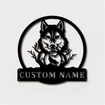 Personalized Metal Monogram Sign, Wolf Sign, Wolf Name Wall Decor, Wolf Gifts, Funny Wolf Wall Hanging, Wolf Shelf Decor