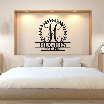 Personalized Metal Monogram Sign, Wreath Monogram Cut Metal Sign, Wall Decor Metal Sign, Home Decor Metal Art