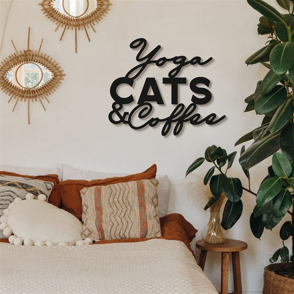 Personalized Metal Monogram Sign, Yoga Cats &amp; Coffee Metal Wall Art, Metal Sign, Home Decor Wall Art, Snake Wall Art, Living Room Wall Art