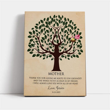 Personalized Mother Thank For Giving Me Roots To Stay Grounded Tree Of Life Canvas, Mother&#39;s Day Canvas Art, Gift For Mom, Mother&#39;s Day Wall Art