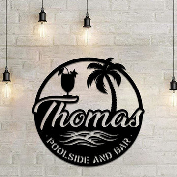 Personalized Poolside And Bar Metal Wall, Poolside Paradise Metal Wall, Metal Swimming Pool Sign