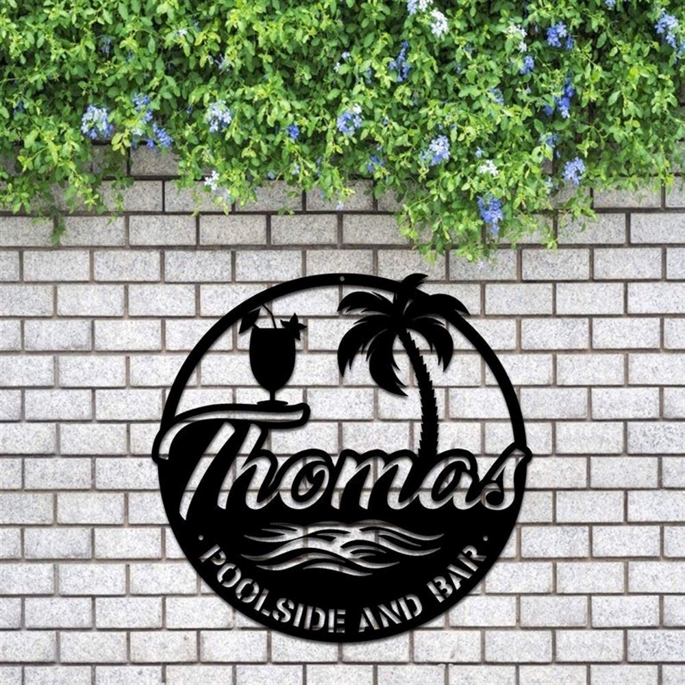 Personalized Poolside And Bar Metal Wall, Poolside Paradise Metal Wall, Metal Swimming Pool Sign