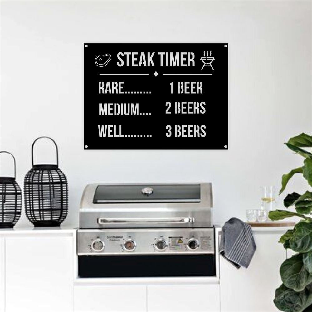 Personalized Steak Timer Metal Beer Lover Sign, Home &amp; Bar Decor, For Garage, Craft Breweries Pubs