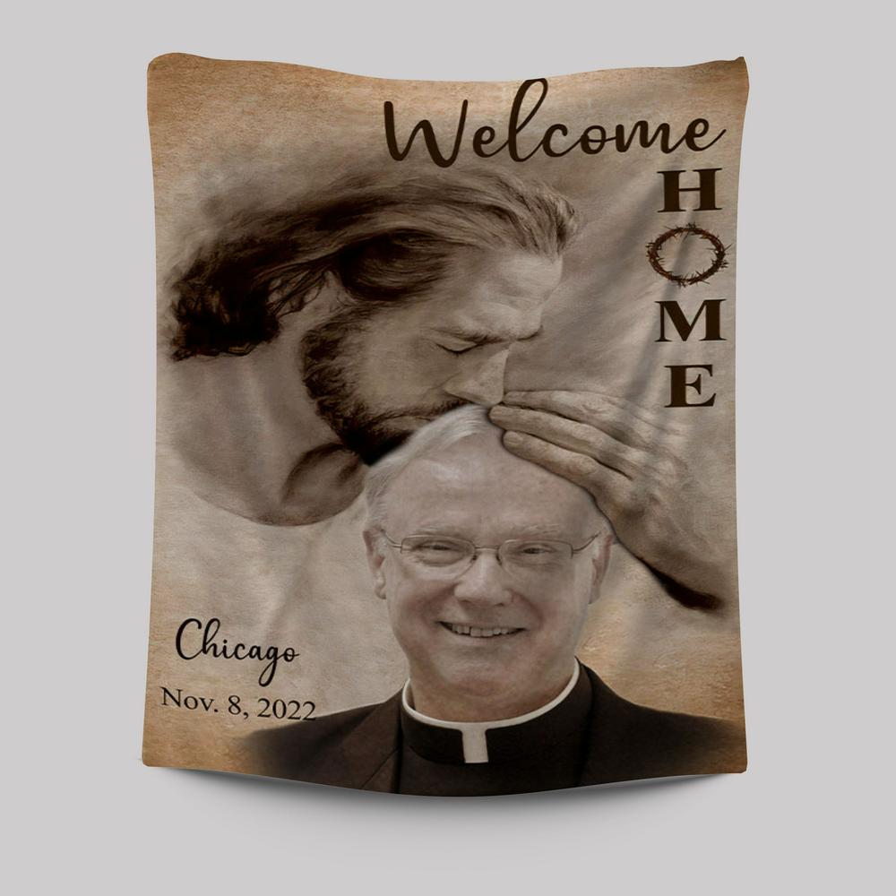 Personalized Tapestry Safe In God&#39;s Arms - Custom Welcome Home Tapestry Wall Art - Digital File