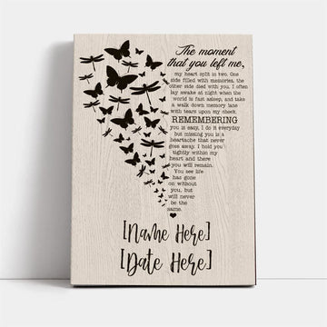 Personalized The Moment That You Left Me Butterflies Dragonflies Heart Wood Canvas, Mother&#39;s Day Canvas Art, Gift For Mom, Mother&#39;s Day Wall Art
