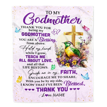 Personalized To My Godmother Blanket From Goddaughter Godson Cross Flower Thank You Blessing Blanket, Mother&#39;s Day Blanket, Presents For Her