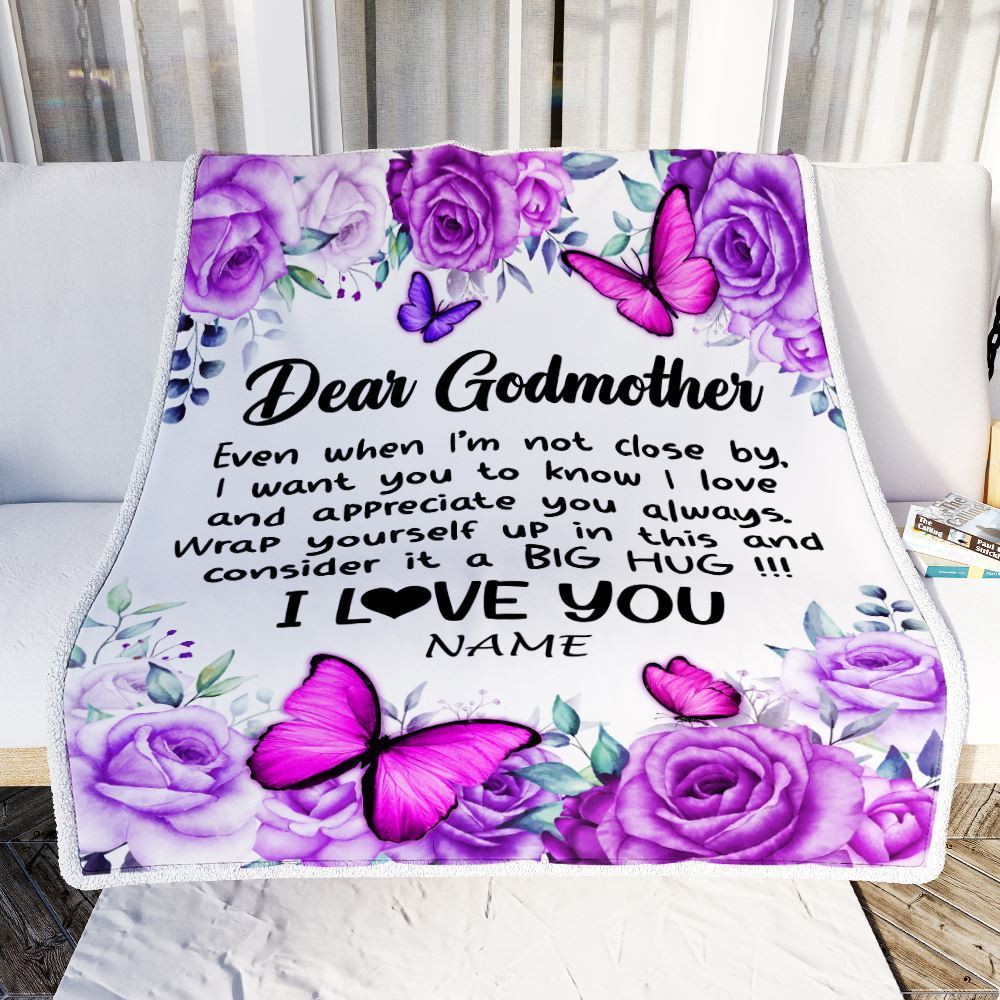 Personalized To My Godmother Blanket From Goddaughter Niece Butterfly Love And Appreciate Blanket, Mother&#39;s Day Blanket, Presents For Her