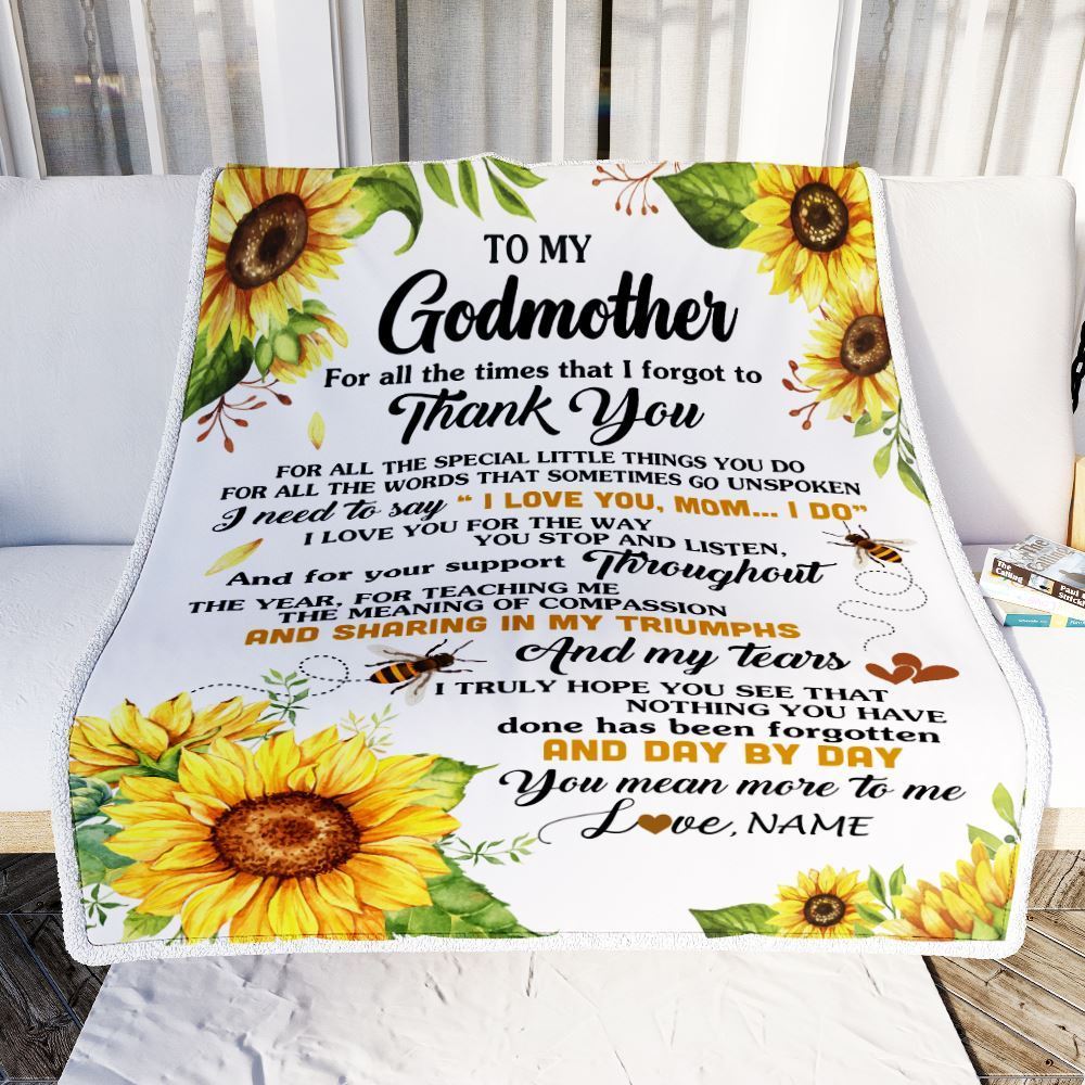 Personalized To My Godmother Blanket From Niece Nephew Sunflower Thank You I Love You Blanket, Mother&#39;s Day Blanket, Presents For Her