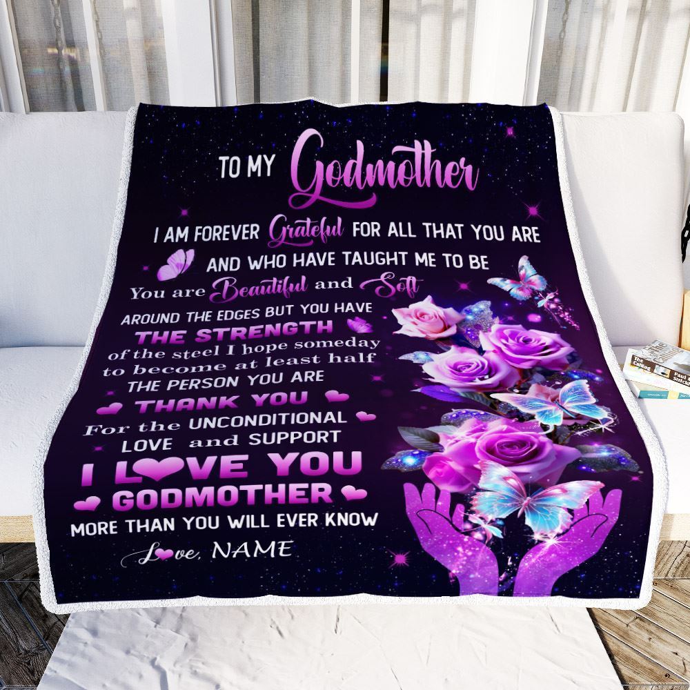 Personalized To My Godmother Blanket Thank You For Love Butterfly Blanket, Mother&#39;s Day Blanket, Presents For Her