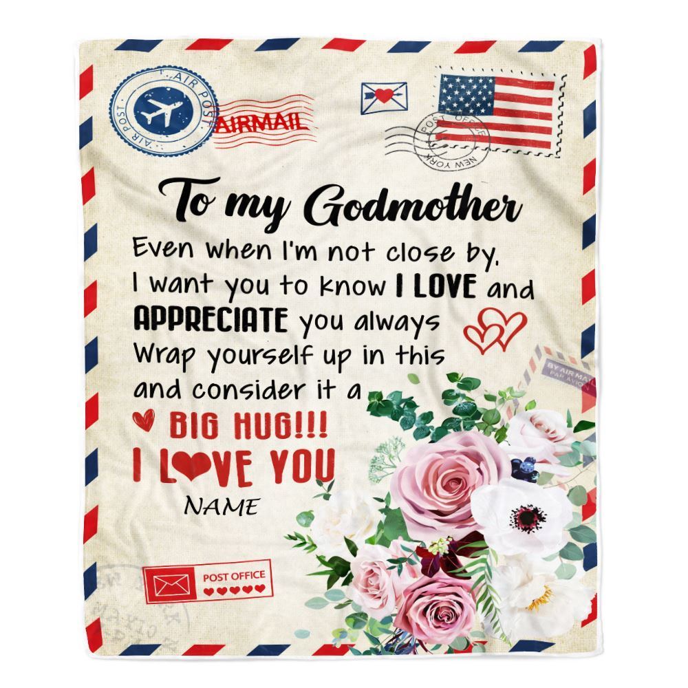 Personalized To My Godmother Blanket from Goddaughter Floral Air Mail Letter I Love You Blanket, Mother&#39;s Day Blanket, Presents For Her