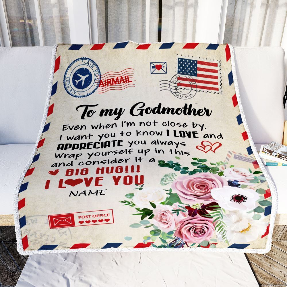 Personalized To My Godmother Blanket from Goddaughter Floral Air Mail Letter I Love You Blanket, Mother&#39;s Day Blanket, Presents For Her