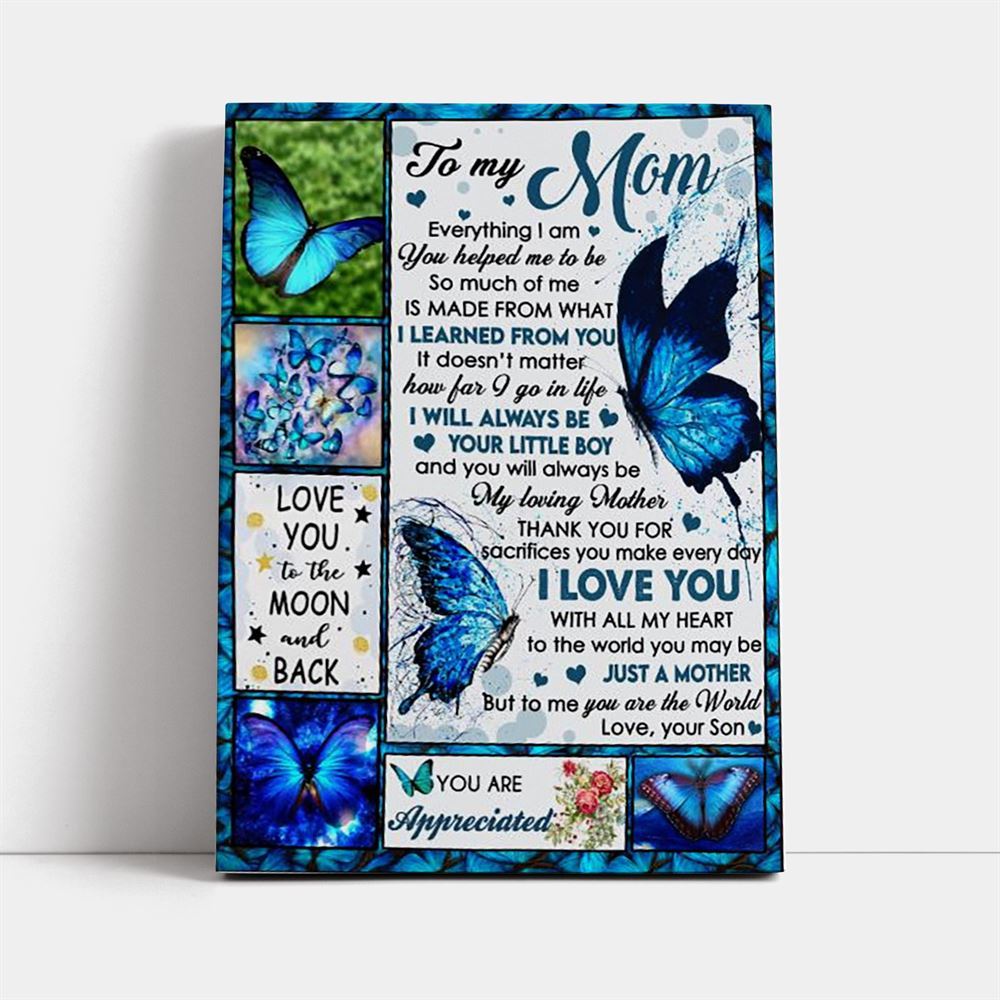 Personalized To My Mom Everything I Am You Helped Me Canvas, Mother&#39;s Day Canvas Art, Gift For Mom, Birthday Gift, Mother&#39;s Day Wall Art
